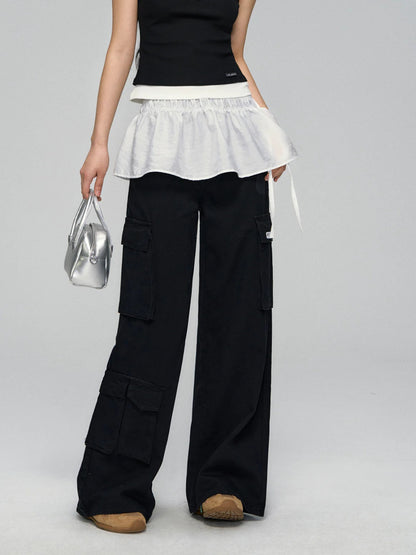 Flap-Back Pocket Utility Wide-Leg Jeans