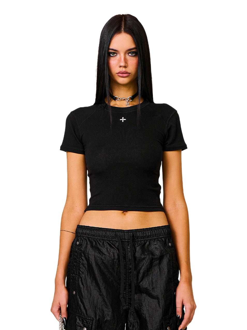 Slim-Fit Embroidered Cropped Lyocell T-shirt