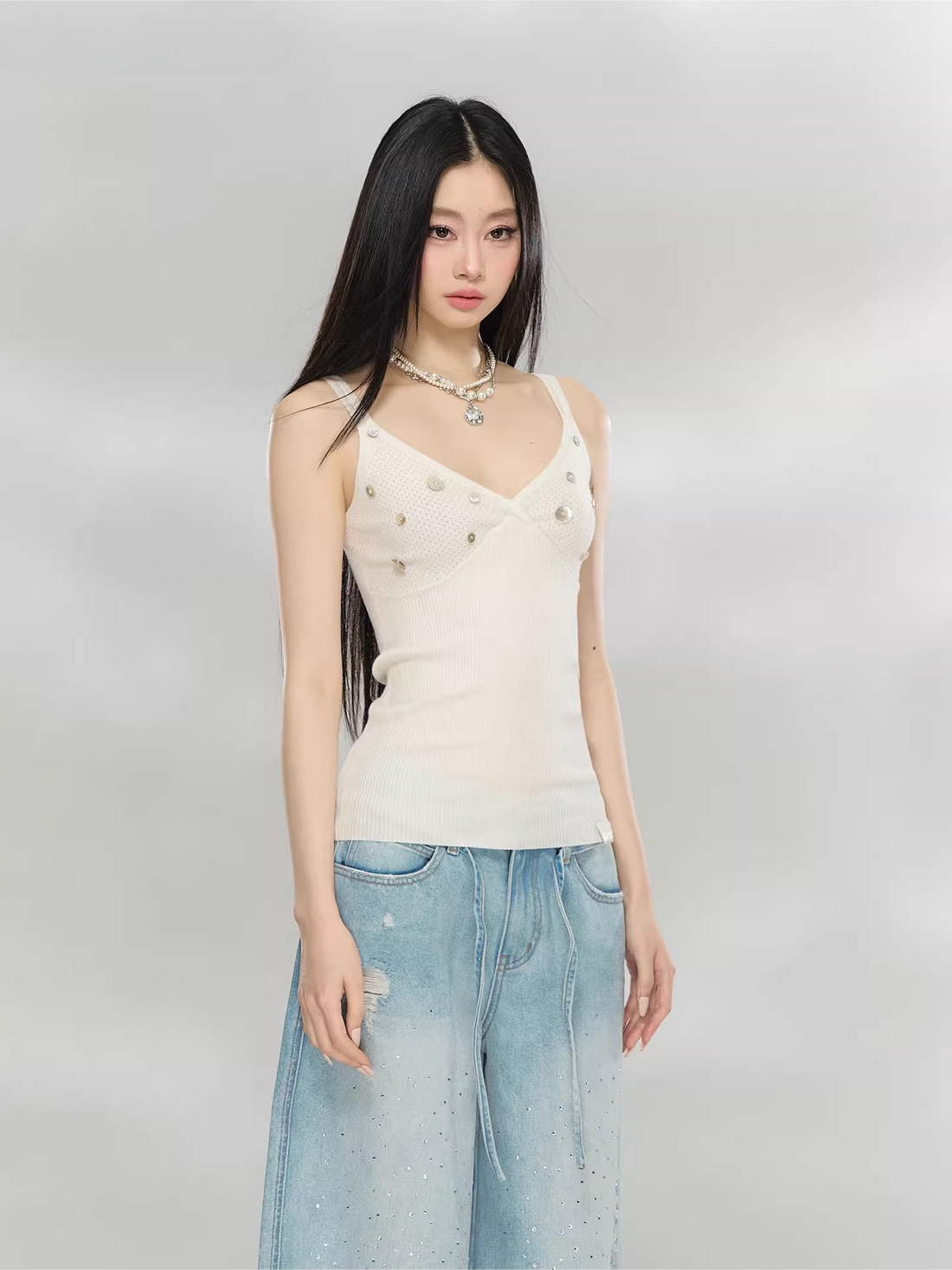 Cross-Front V-Neck Knit Camisole