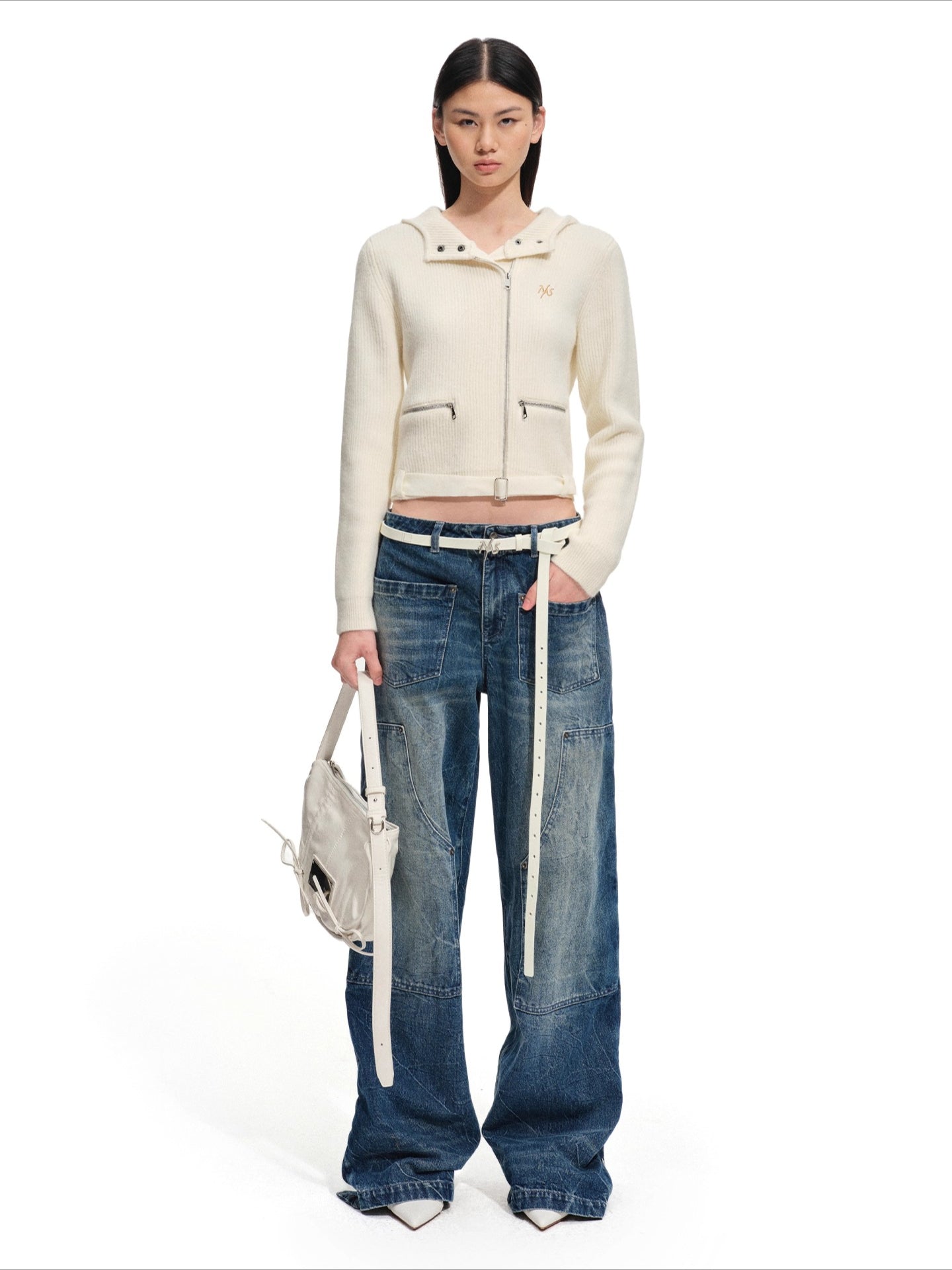 Wide-Leg Vintage Wash Denim Pants