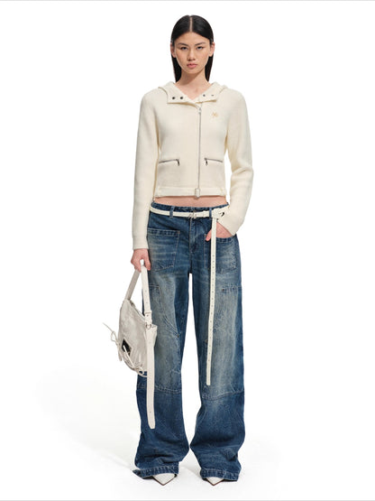 Wide-Leg Vintage Wash Denim Pants