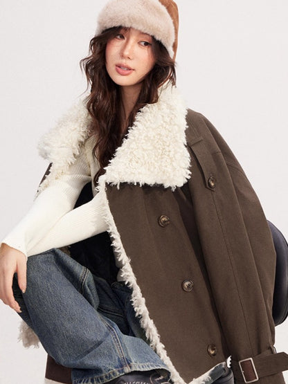 Faux-Shearling Panel Quilted Short Jacket
