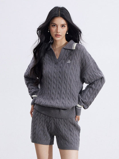Color-Block Knit Top and Shorts Two-Piece Set