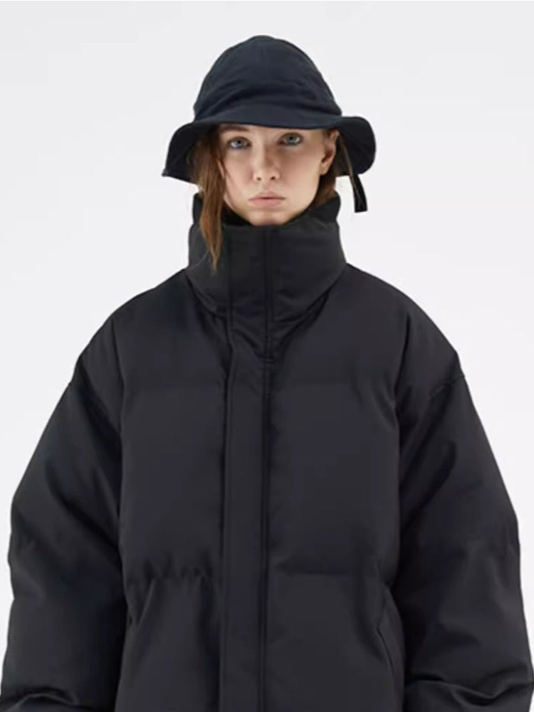 Textured Stripe-Panel Oversized Winter Puffer Jacket