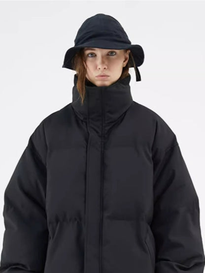 Textured Stripe-Panel Oversized Winter Puffer Jacket