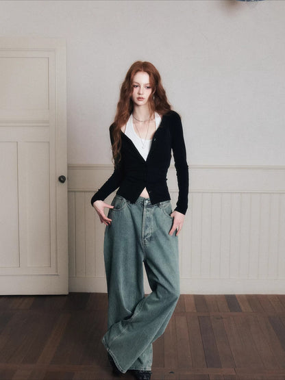 Washed Relaxed Low-Rise Wide-Leg Jeans