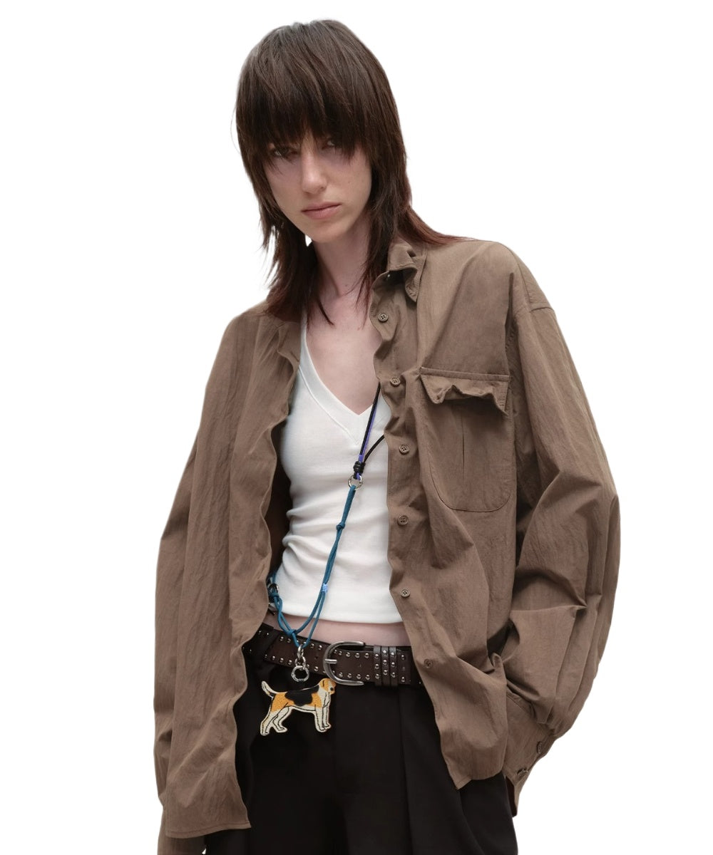 Vintage Brown Textured Overshirt - CHINASQUAD