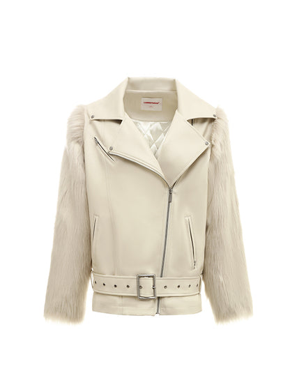 Fur Panel Quilted Moto Jacket