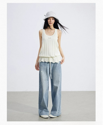 Drawstring Ruched Knit Tank Top