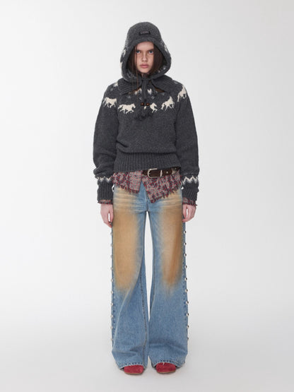 Fair Isle Pony Jacquard Chunky Knit Sweater