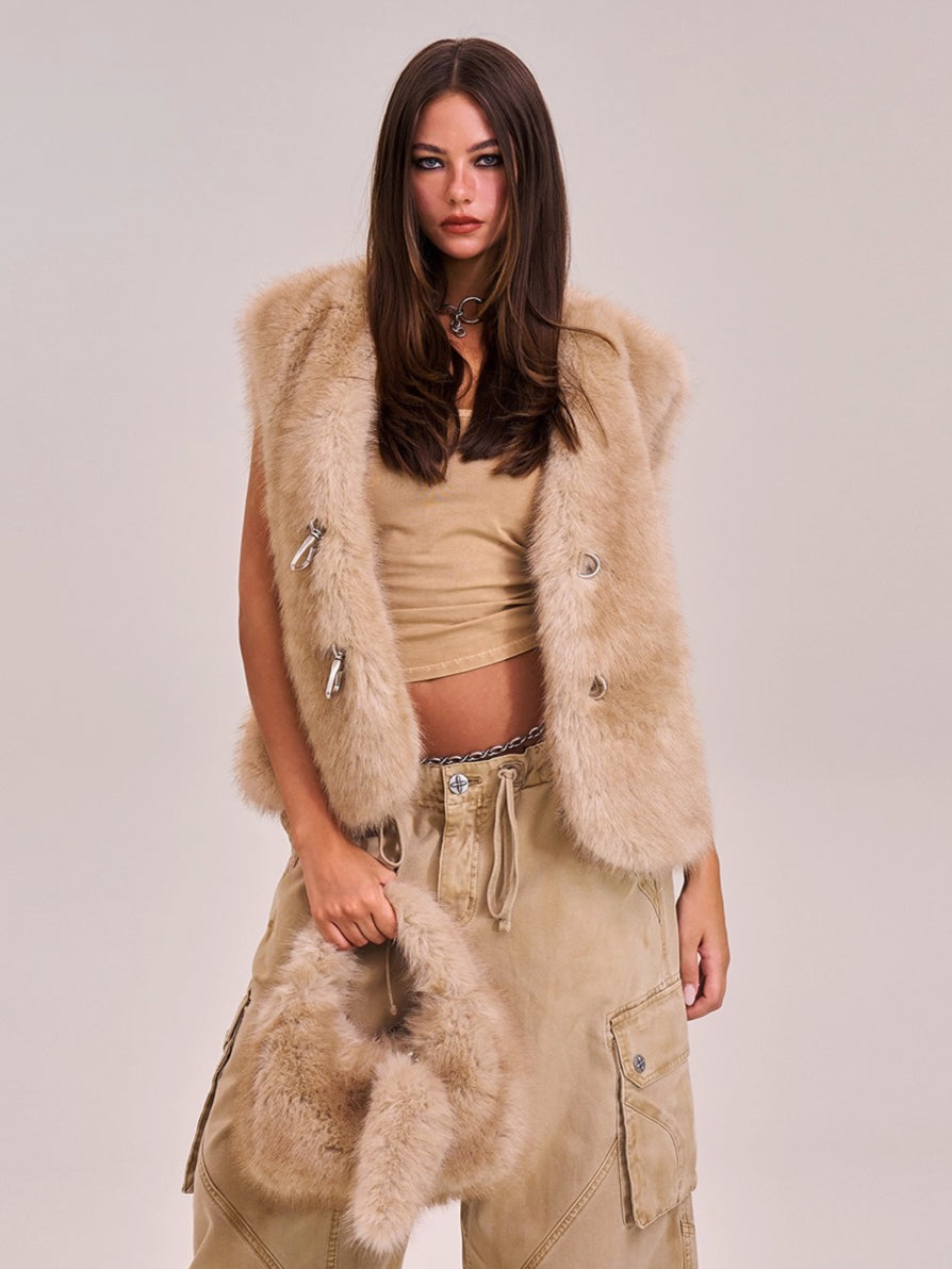 Cross Relic Faux Fur Stone Bag