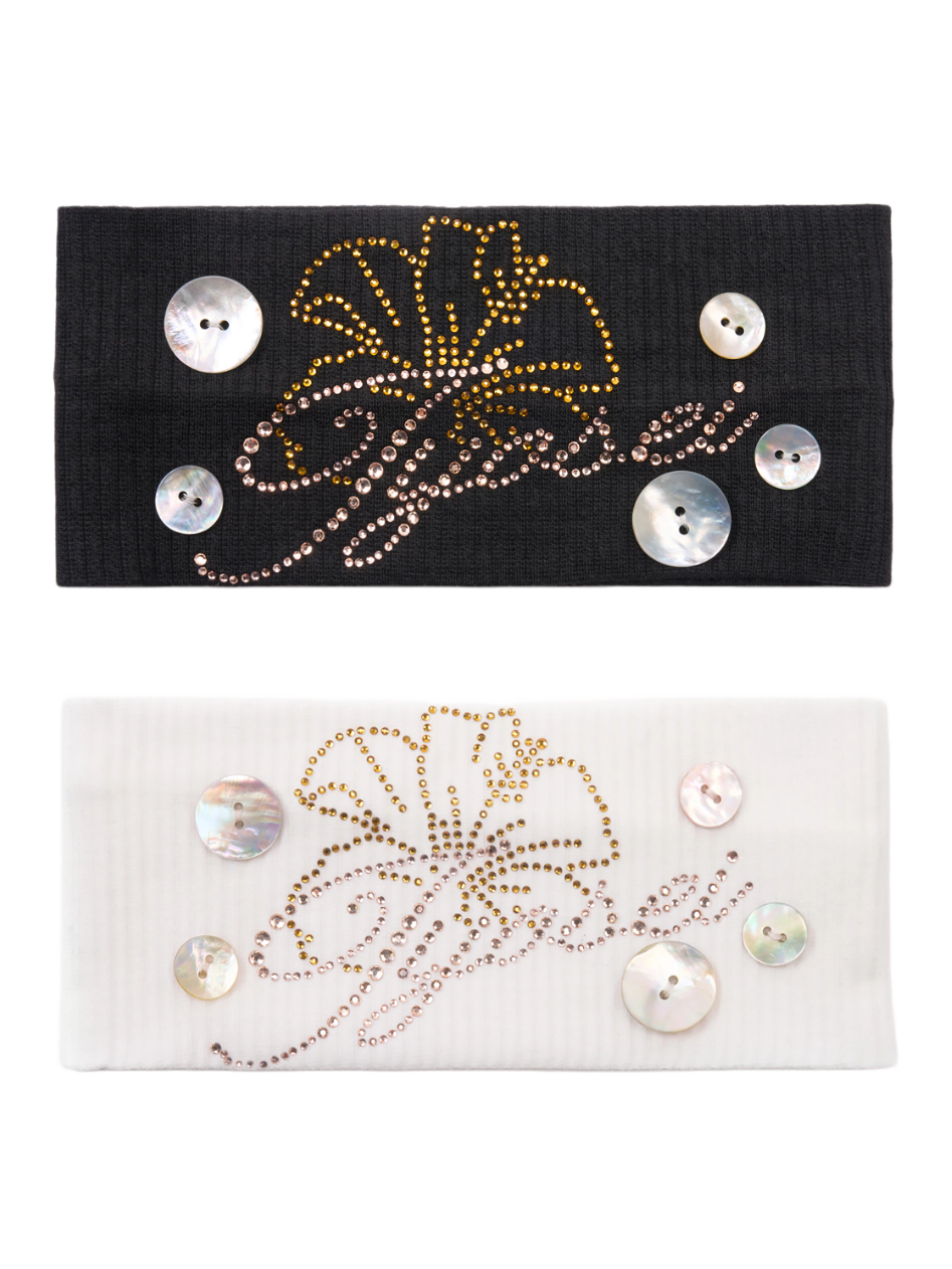 Shell Embellished Stretch Ribbed Headband