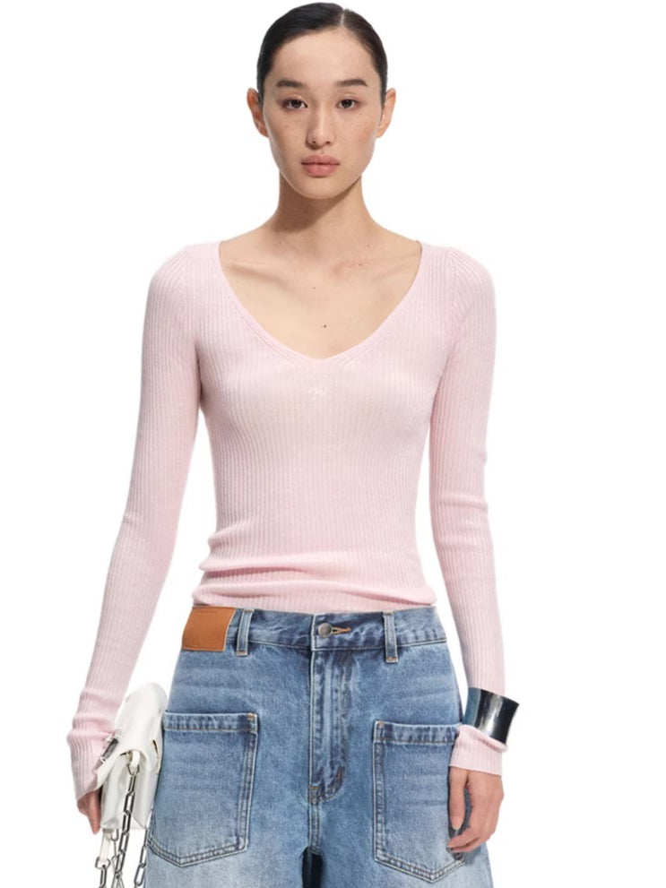 Luna Mercerized Wool V-Neck T-Shirt