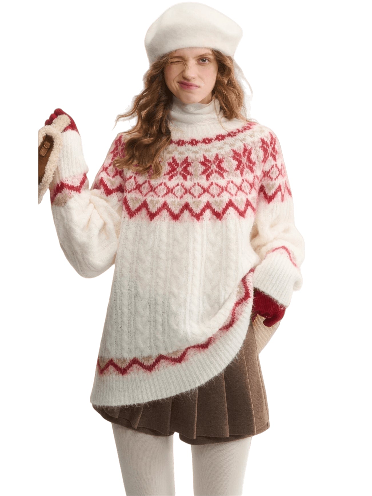 Lambswool Cable-Knit Crewneck Sweater