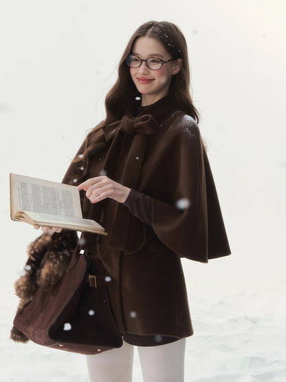 Double-Breasted Bow-Tie Cape Jacket