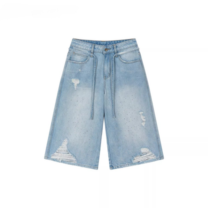 Crystal Distressed Cropped Straight-Leg Denim Jeans