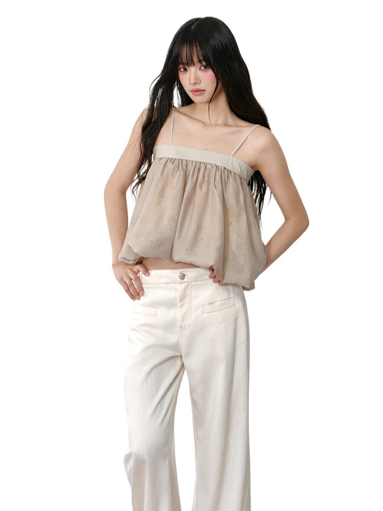 Printed Bubble Hem Camisole Tank Top