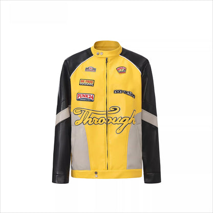 Contrast-Color Faux Leather Jacket