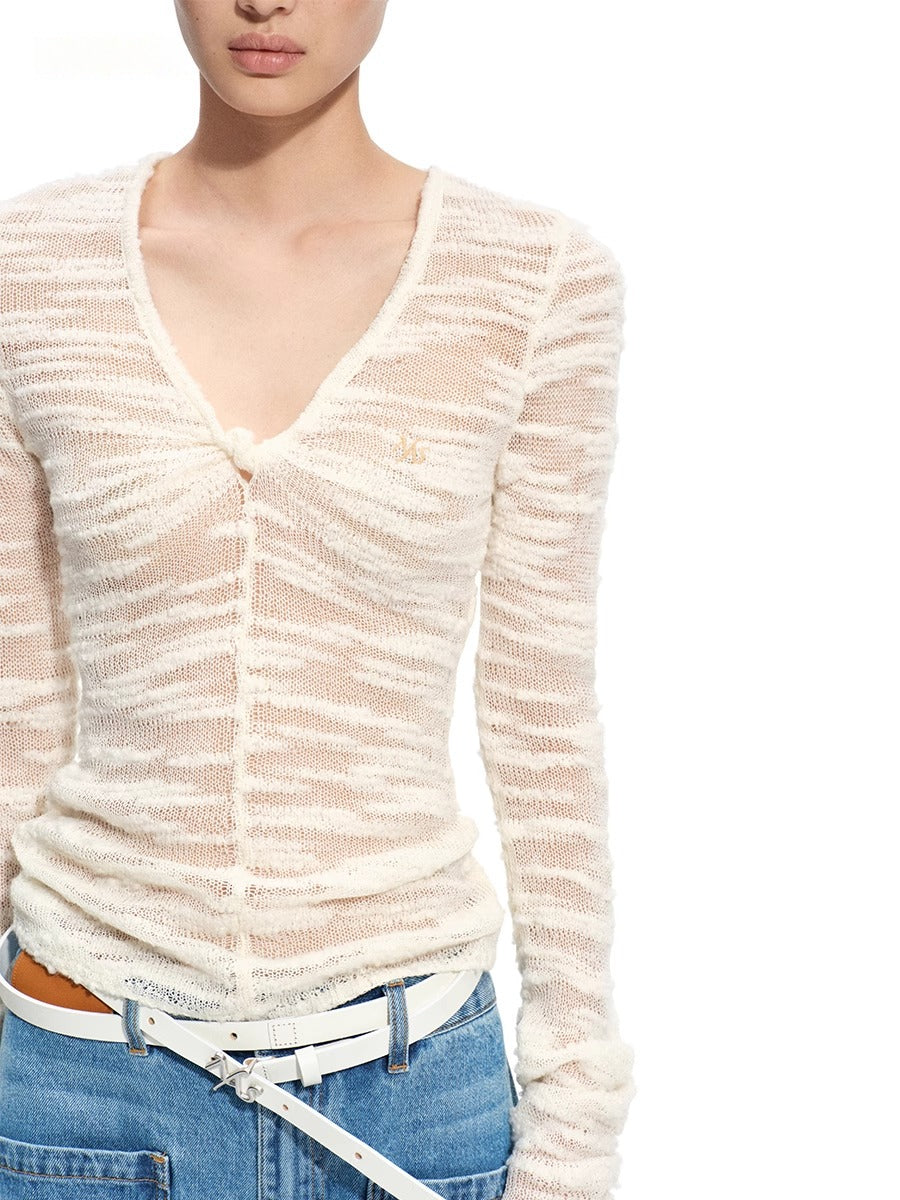 Florence 100% Wool Semi-Sheer Fitted V-Neck