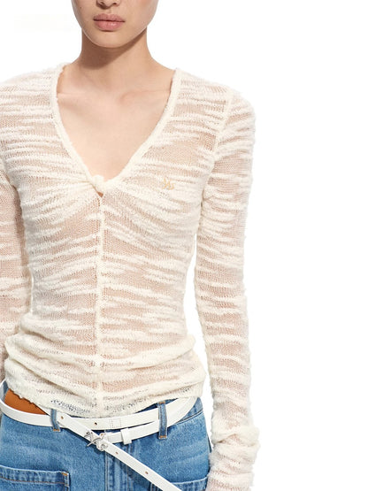 Florence 100% Wool Semi-Sheer Fitted V-Neck