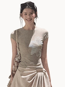 Leather Patch Lyocell–Linen A-Line Skirt