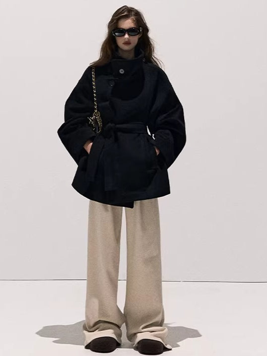 Stand-Collar Pure Wool Tailored Coat
