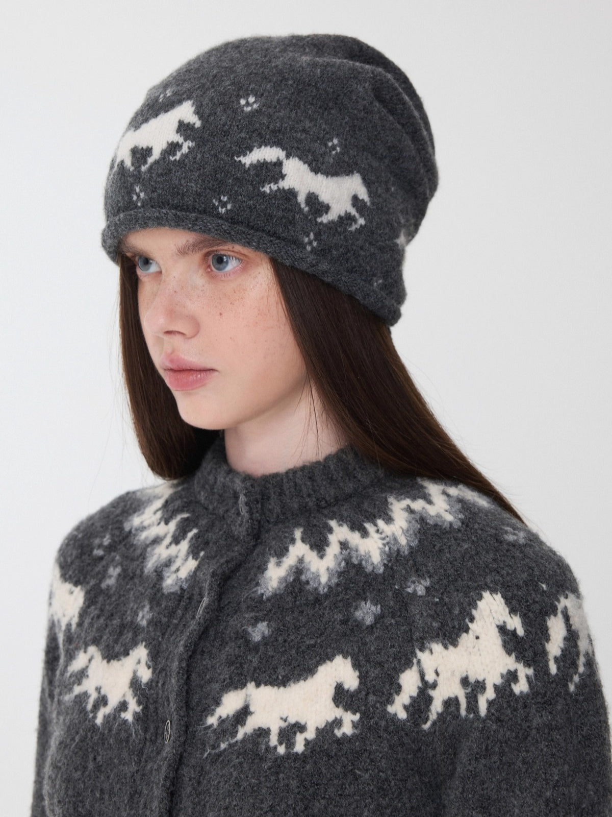 Fair Isle Pony Jacquard Knit Beanie