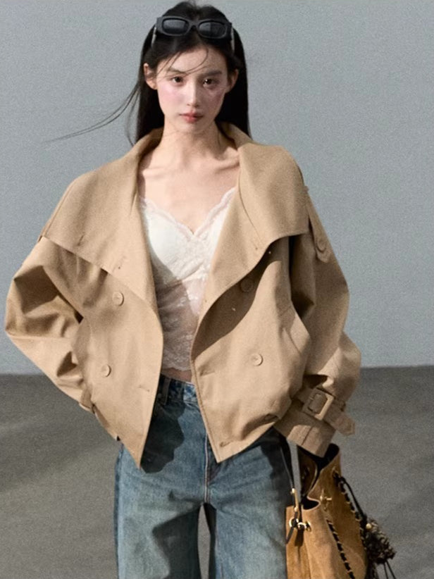 Double-Breasted Short Trench Jacket