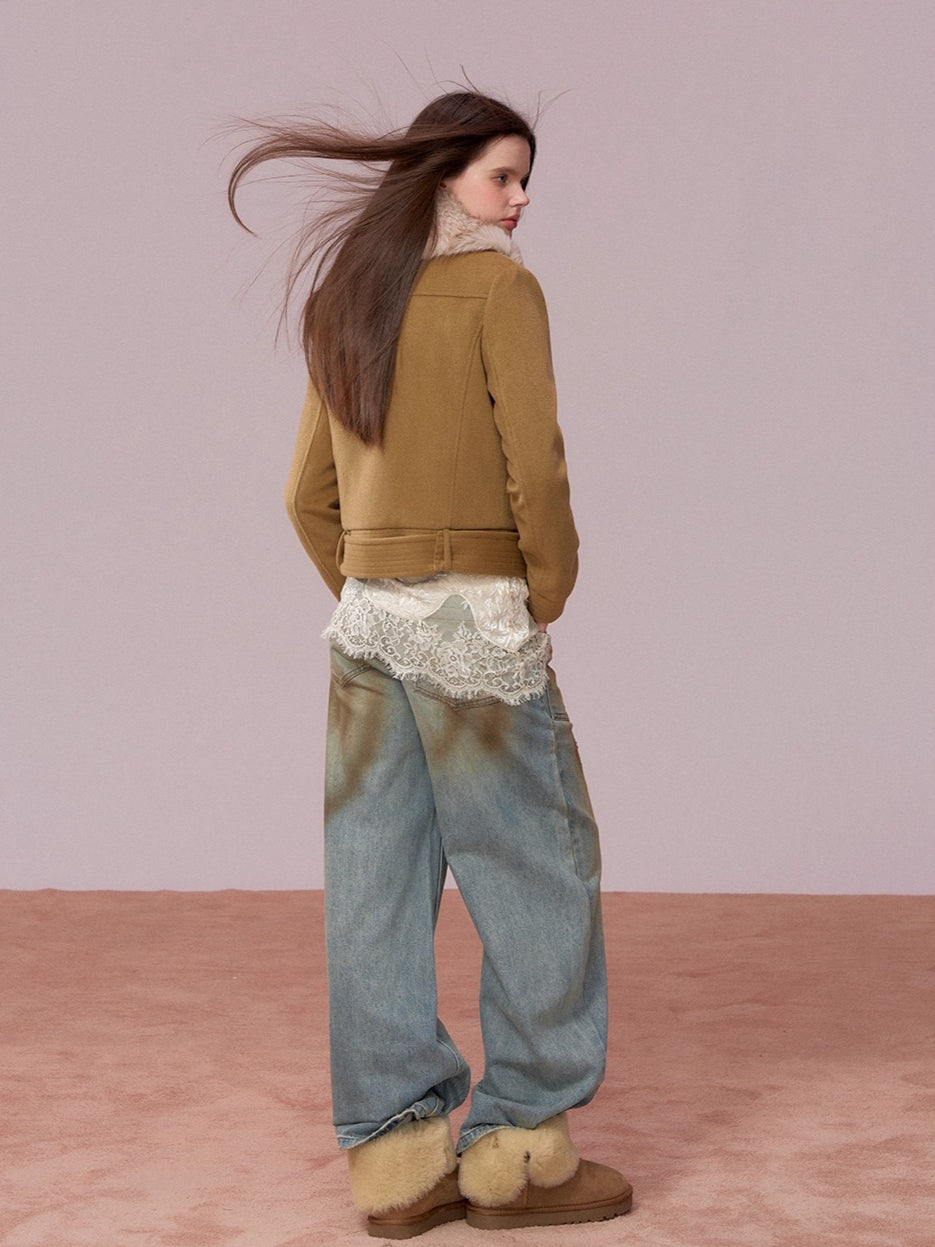 Plush-Collar Quilted Cotton Jacket