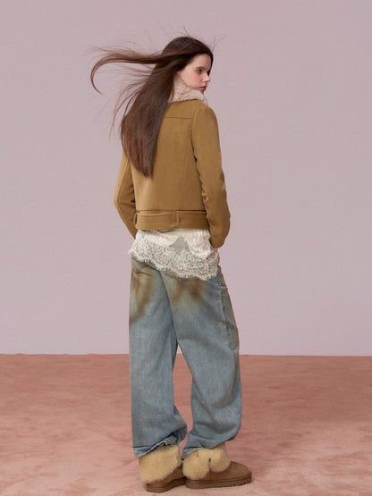 Plush-Collar Quilted Cotton Jacket