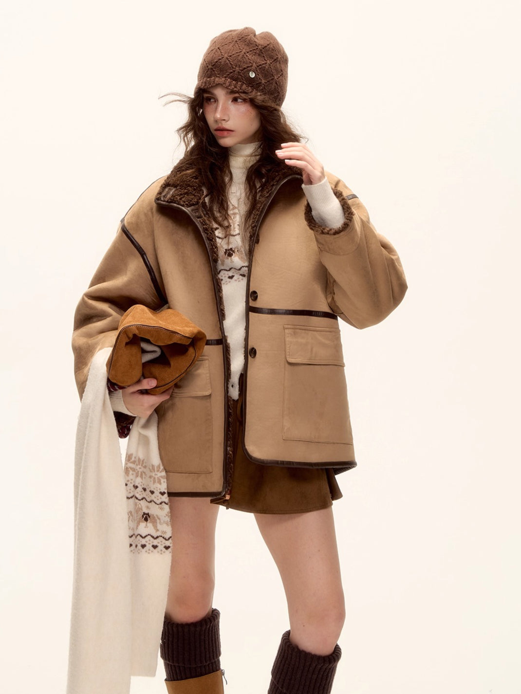 Reversible Faux Suede Shearling Jacket