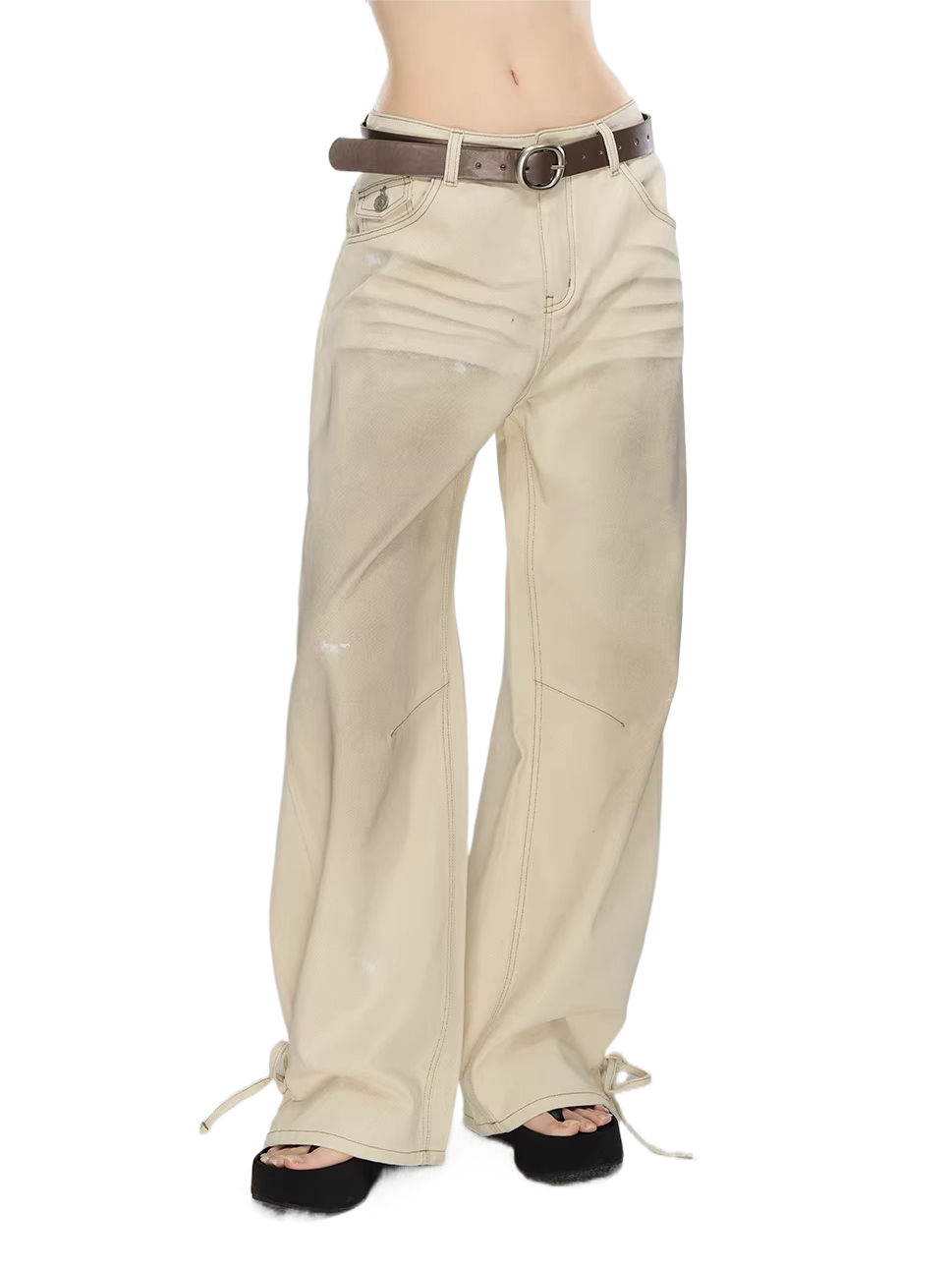 Vintage Washed Bow-Tie Denim Trousers