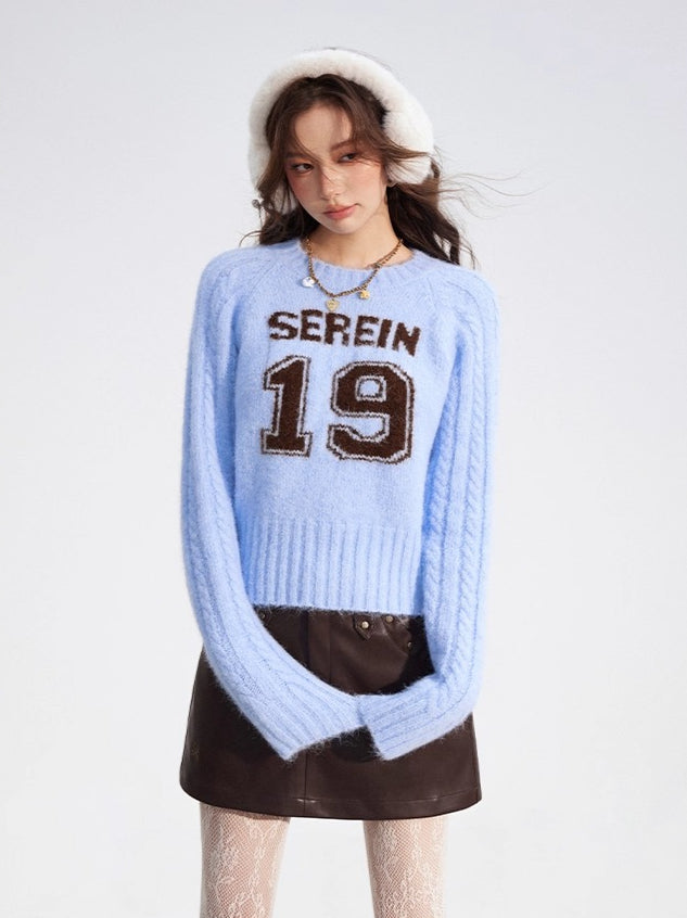 Contrast Cable Knit Wool Crewneck