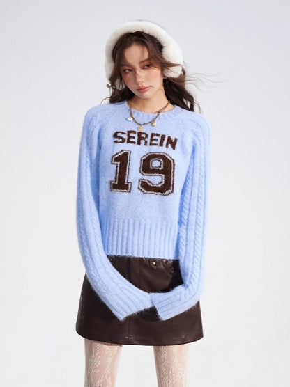 Contrast Cable Knit Wool Crewneck