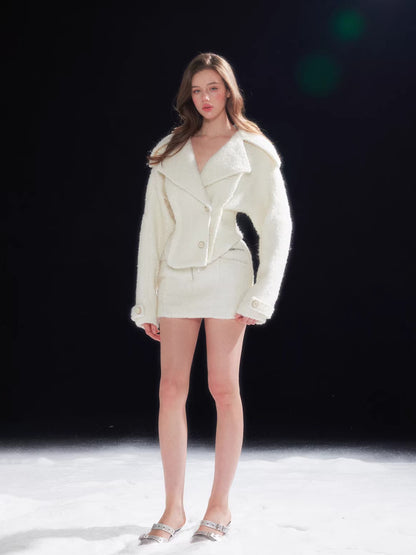 Waist-Cinched Wool Jacket &amp; Midi Skirt Set