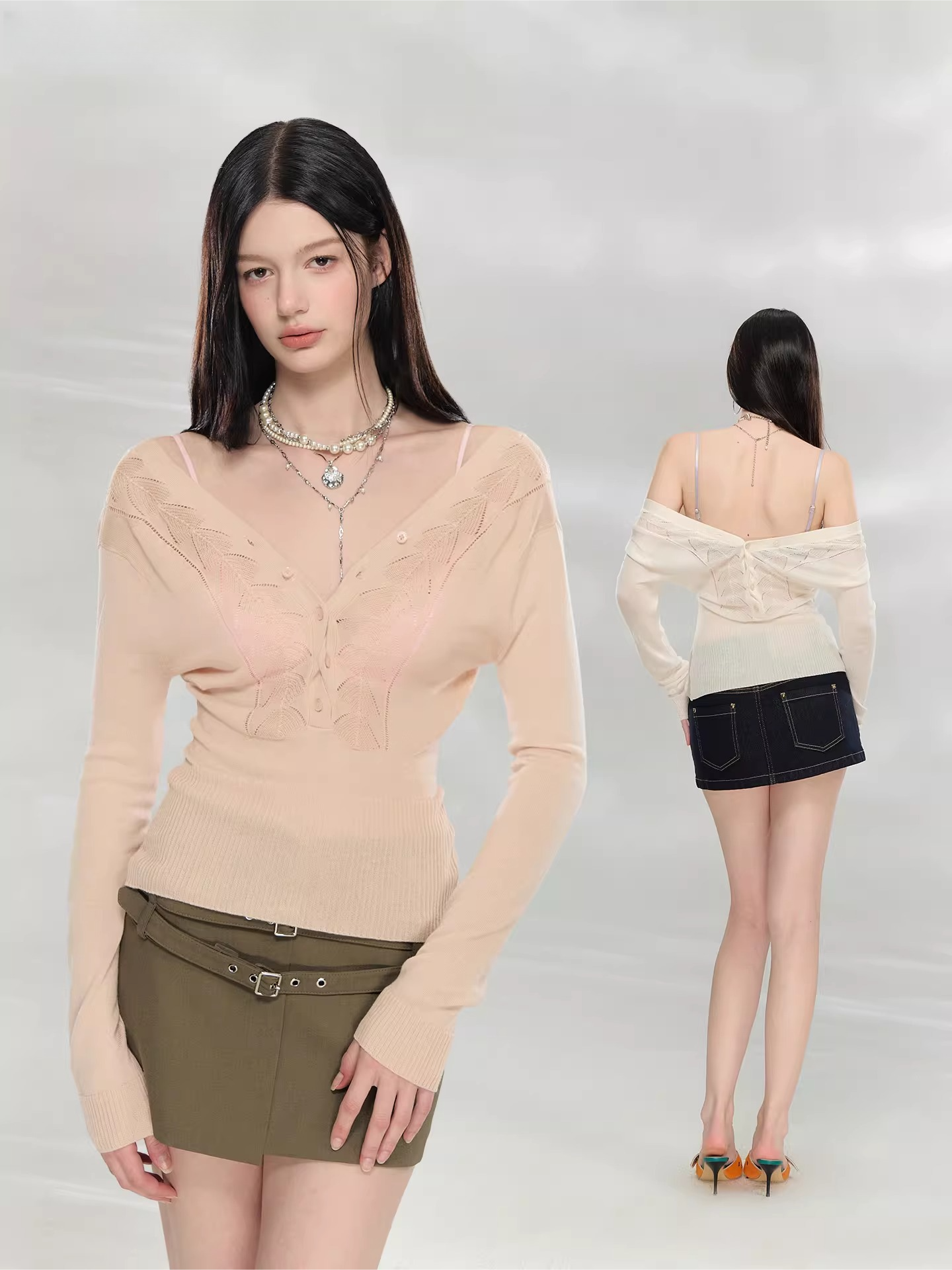 Reversible V-Neck Acetate Wool Knit T-Shirts