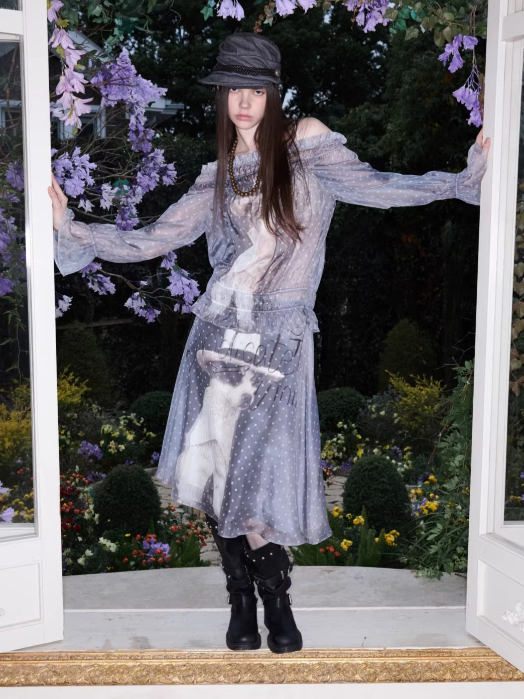 Sheer Chiffon Graphic Long-Sleeve Top