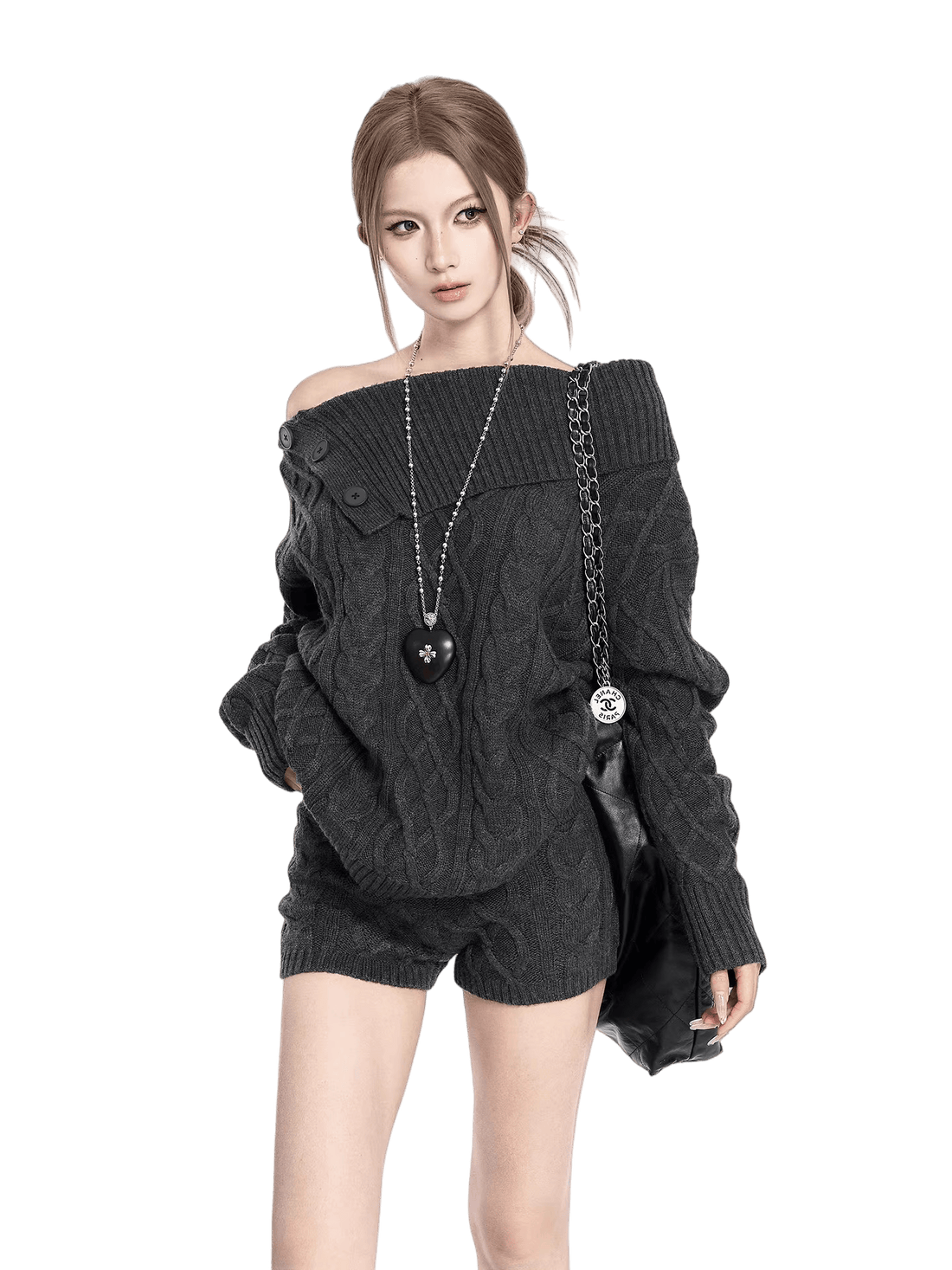 Knit Sweater &amp; Shorts Two-Piece Set