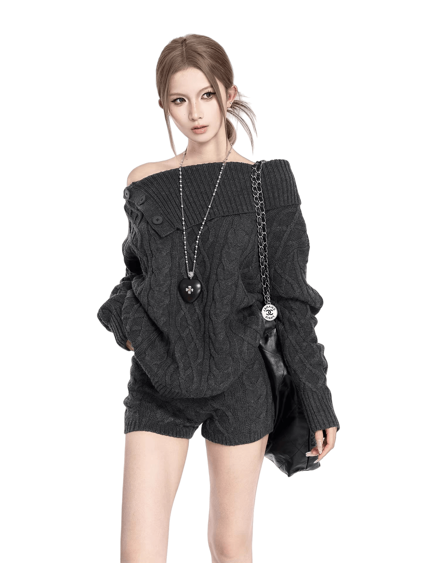 Knit Sweater &amp; Shorts Two-Piece Set