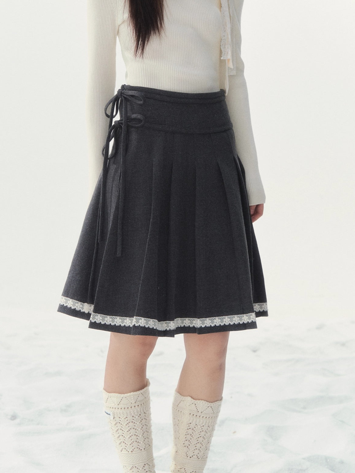 Wool-Blend Retro Pleated Skirt