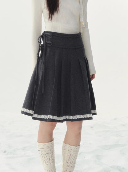 Wool-Blend Retro Pleated Skirt