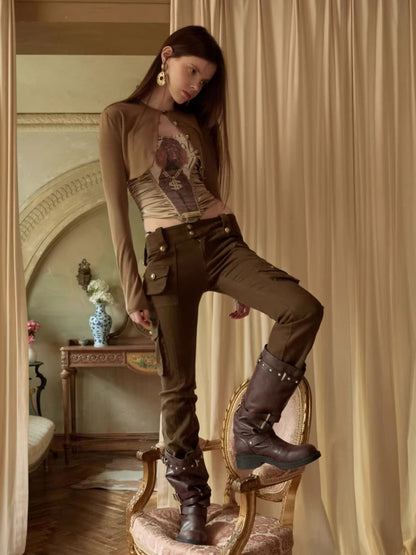 Metal Button Cropped Knit Bolero Jacket