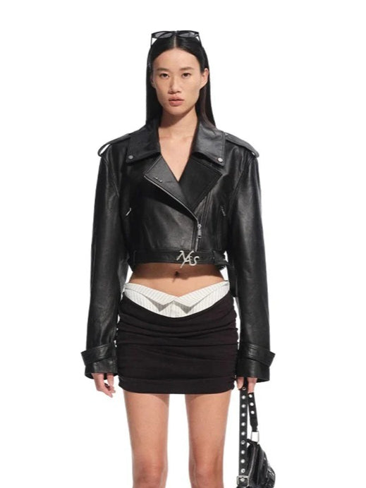 &quot;Djembe Series&quot; 100% Water-stained Lambskin Cropped Jacket