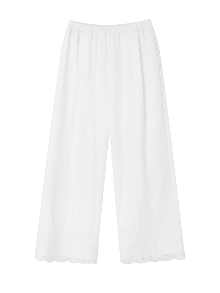 Solid-colored Breathable Lace Wide-leg Pants