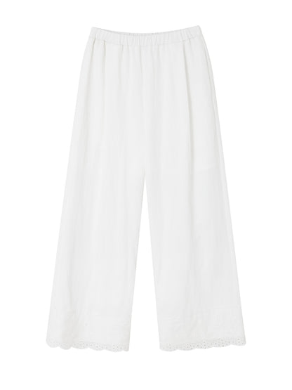Solid-colored Breathable Lace Wide-leg Pants