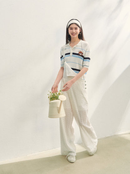 Embroidered Striped Knitted Short-sleeve Polo Shirt - CHINASQUAD