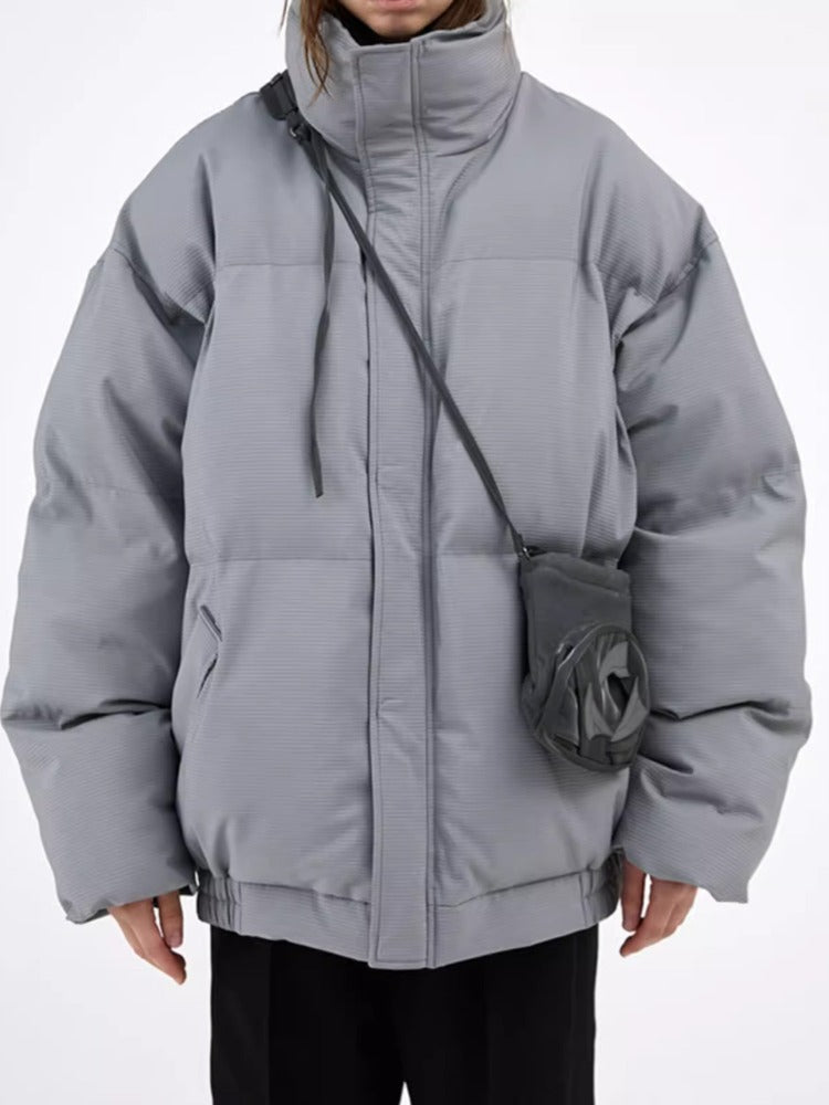 Textured Stripe-Panel Oversized Winter Puffer Jacket