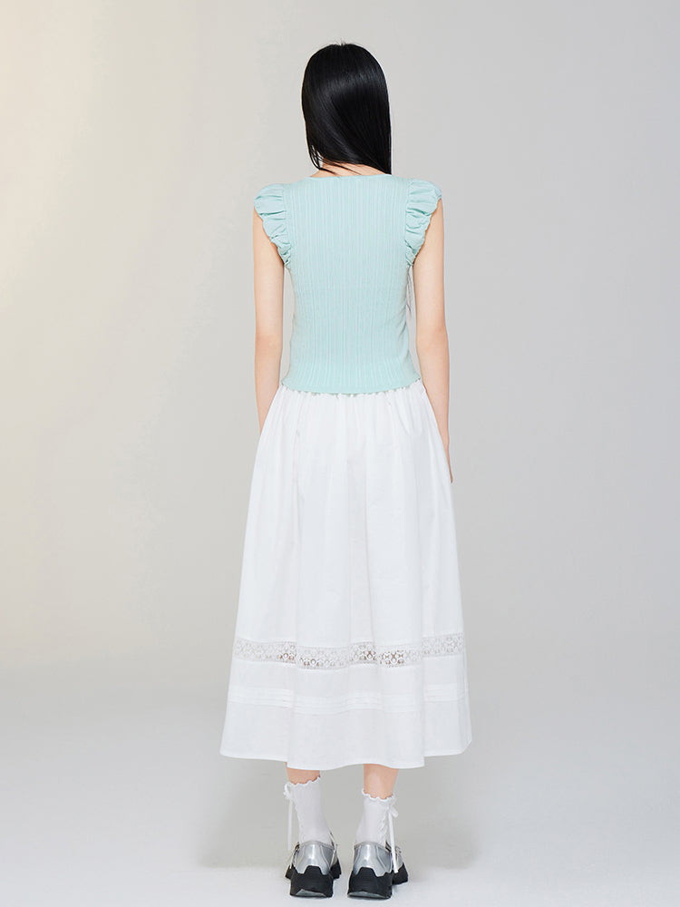 Bubble Sleeve Small Square Neck Knitted Top
