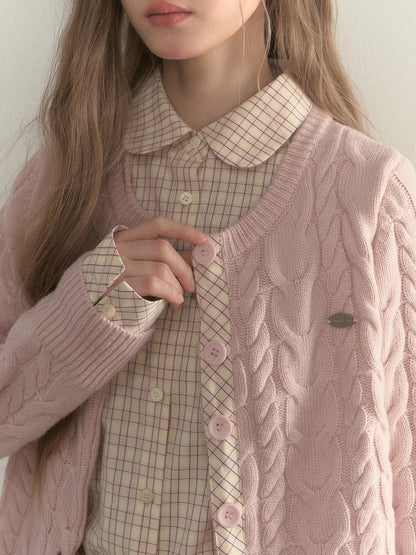 Wool-Blend Layered Doll Collar Knit Cardigan