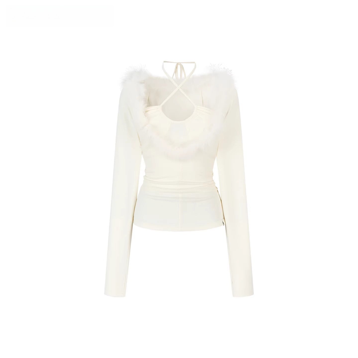 Fox Fur Panel Layered Knit V-neck